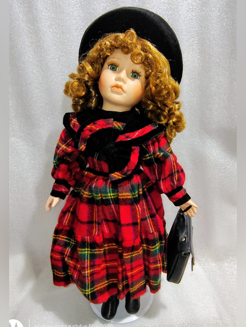 Vintage DanDee Collector’s Choice Porcelain Doll Red Plaid Dress Purse